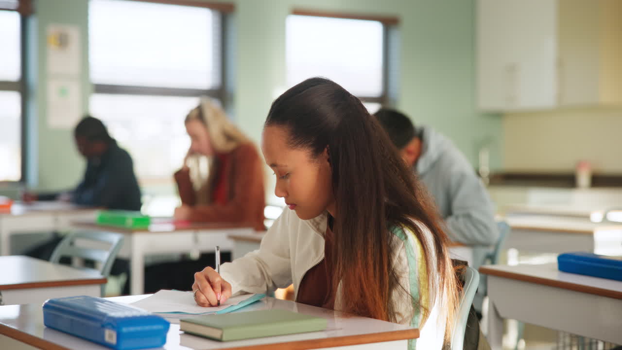 Studerende, der tager en eksamen i et klasseværelse