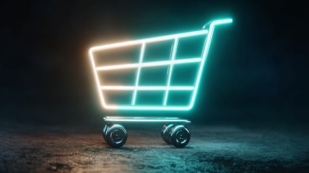 Carrello della Spesa Illuminato: Uno Sguardo Digitale nel Futuro dell'E-Commerce e delle Esperienze di Vendita Online con Effetti di Luce Neon