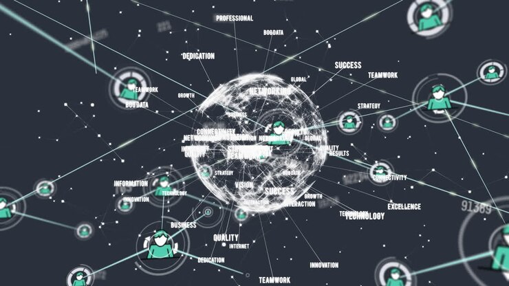Composition of globe with network of connections on black background