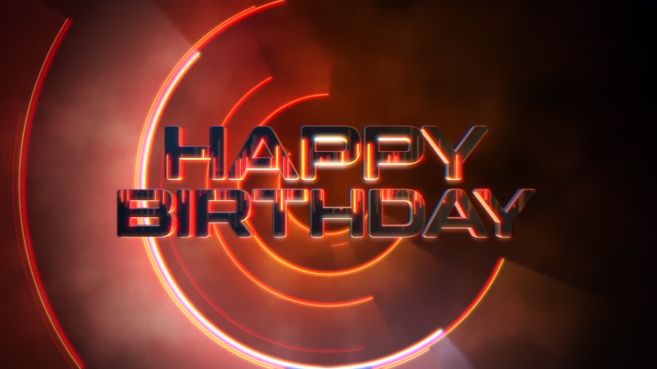 feliz cumpleaños con círculos de neón rojo