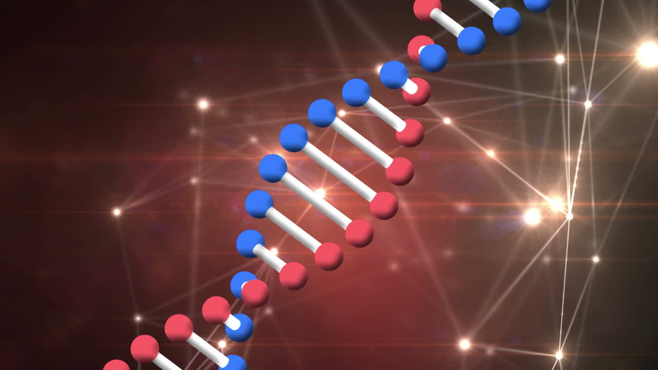 데이터 처리 및 연결 네트워크와 함께 dna 가닥 회전의 애니메이션