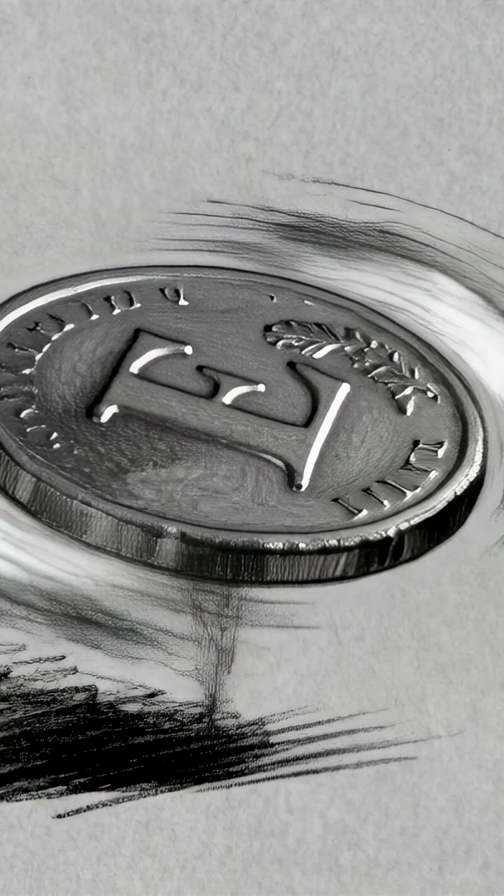 Vertical video: Rolling from tap metal coin tilting on paper showing raised letter and pencil marks