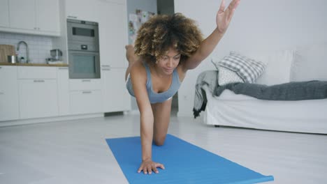mujer deportiva entrenando en casa