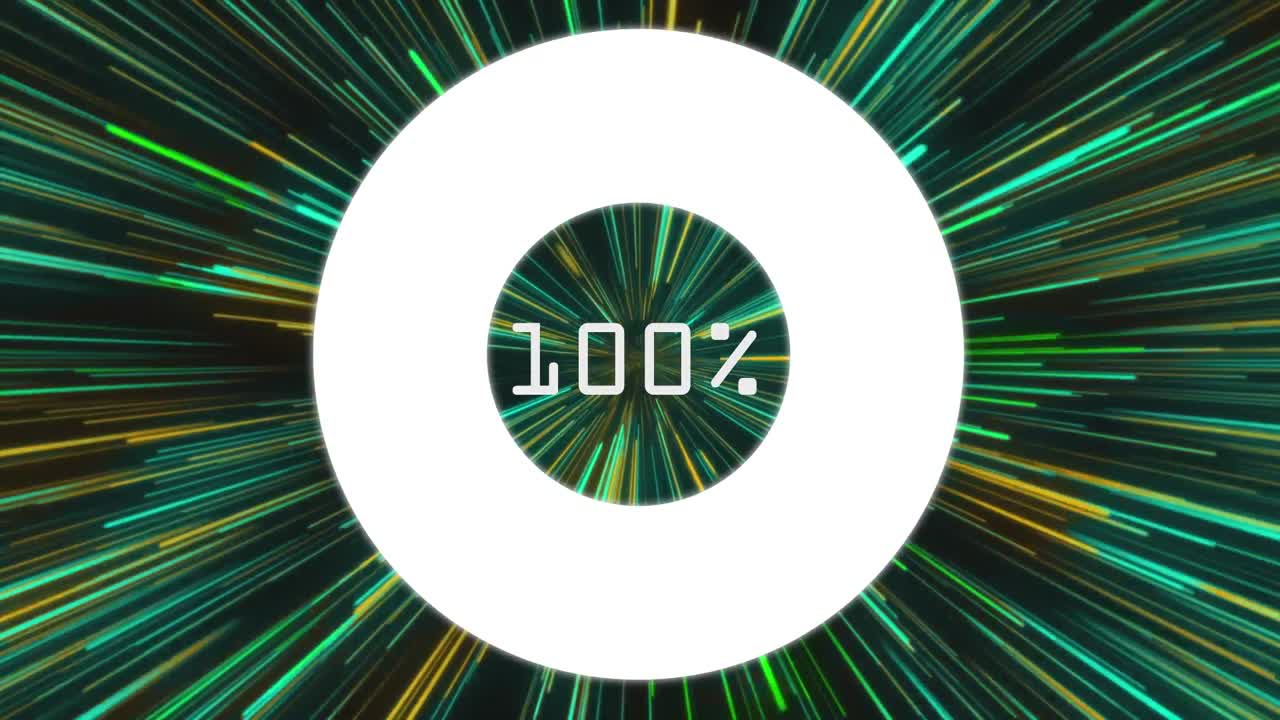 Animation of loading circle over black space with moving yellow and green lines