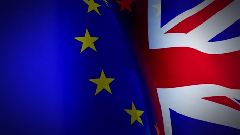 united kingdom and eu flags showing cooperation and brexit confrontation.