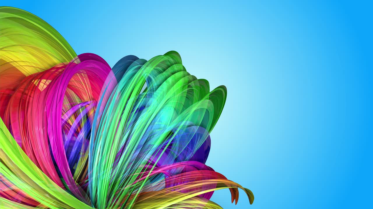 무지개 줄무는 원형으로 움직이고 추상적인 배경으로 휘어집니다.