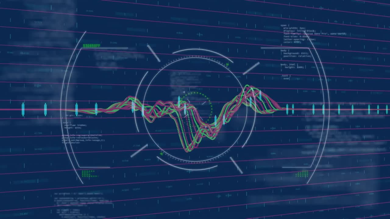 Animation of financial data processing over digital screen