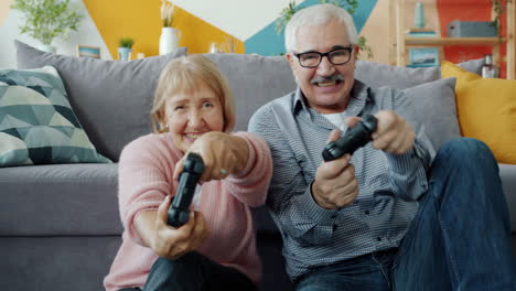 older couple enjoying video games at home