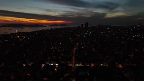 aerial drone nigth dark city view