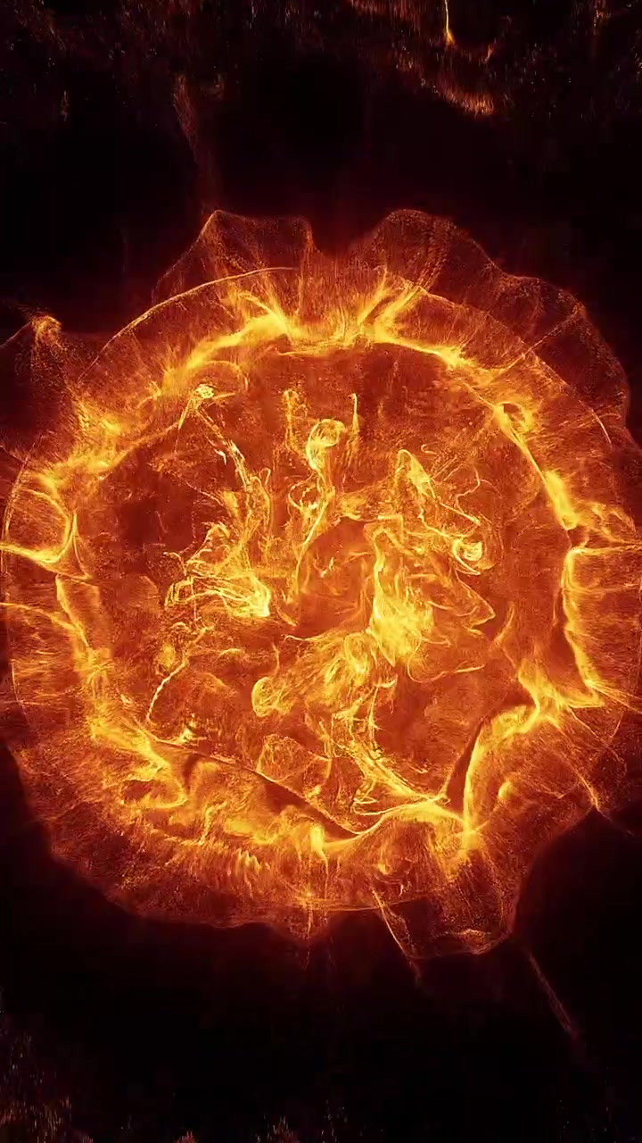 Abstract Circular Fire Explosion Expanding and Fading in Darkness