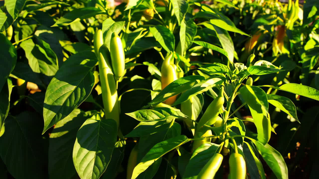 Green Chili Peppers Growing in a Garden