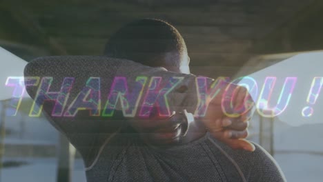 animation of thank you text over african american sportsman