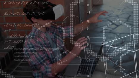 man using vr simulation and raising hands