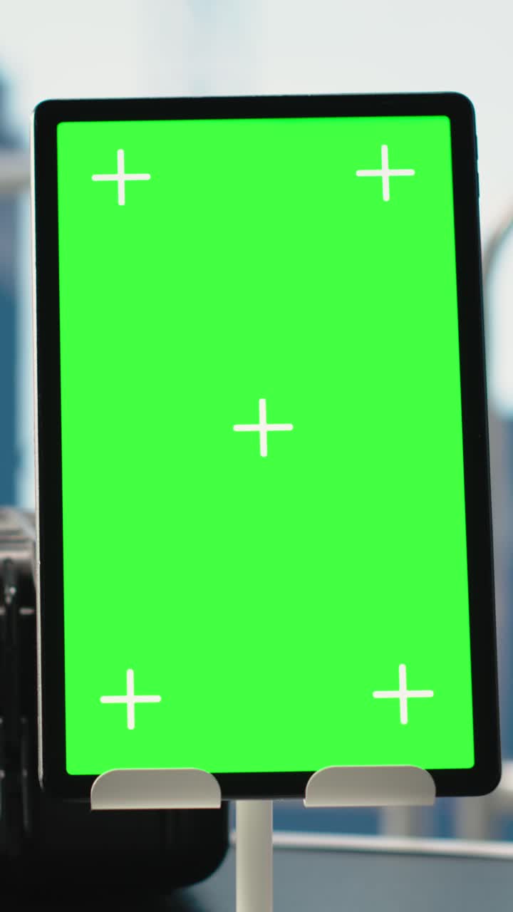 Vertical video Vertical green screen tablet on drilling barge displaying maintenance dashboard