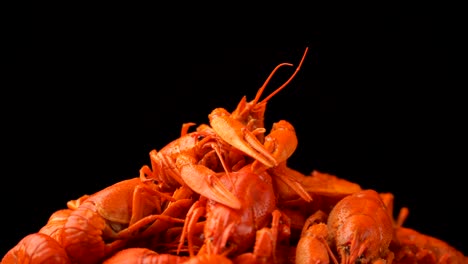 footage red boiled crawfish closeup rotate on a tray