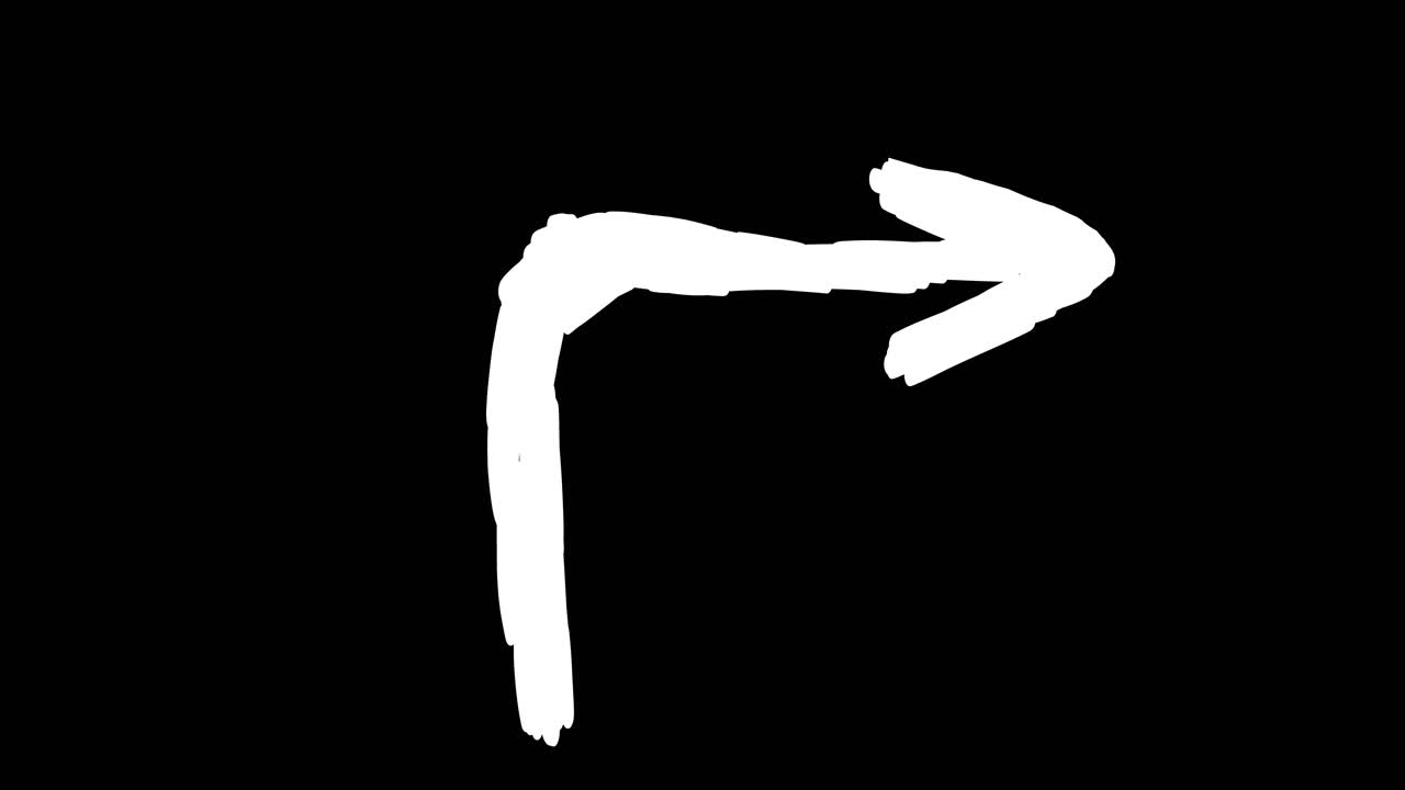 Animated Hand-Drawn White Arrow Turning Right and Down
