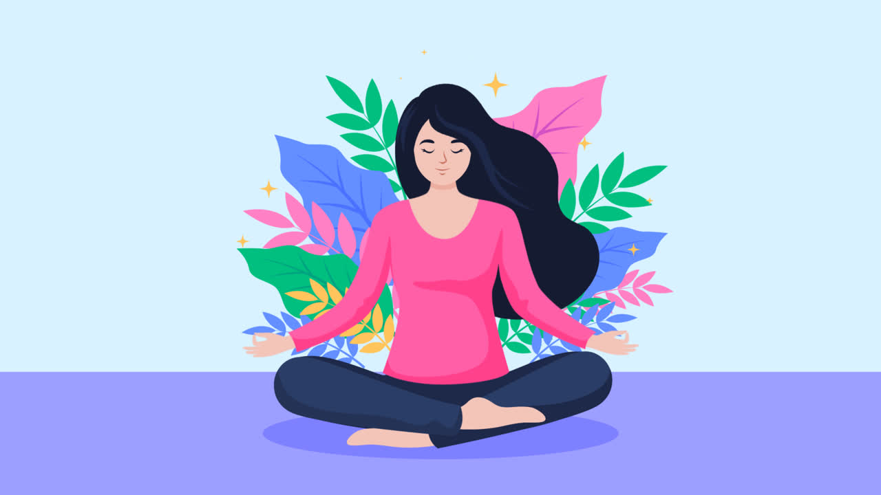 An animation of a Organic flat person meditating in lotus position