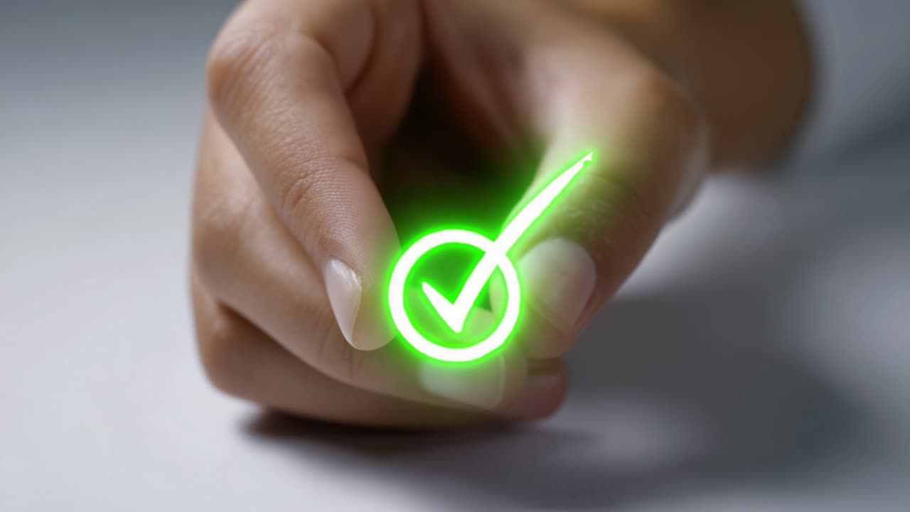 A Hand Holding a Green Checkmark Symbol Encapsulated in a Circular Shape, Signifying Approval, Success, or Completion in a Minimalistic Style