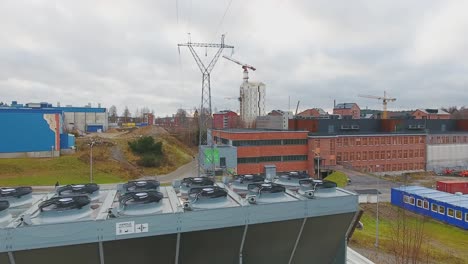 aerial view of an old factory area being converted to residential area