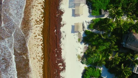 vista aérea de drones de la playa mexicana de arena con pequeñas olas rompiendo en la orilla