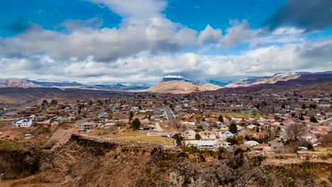 aerial hyper lapse of la verkin - a small town in the southern utah desert