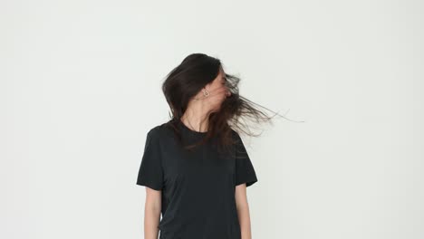 A woman&#039;s hair is in motion