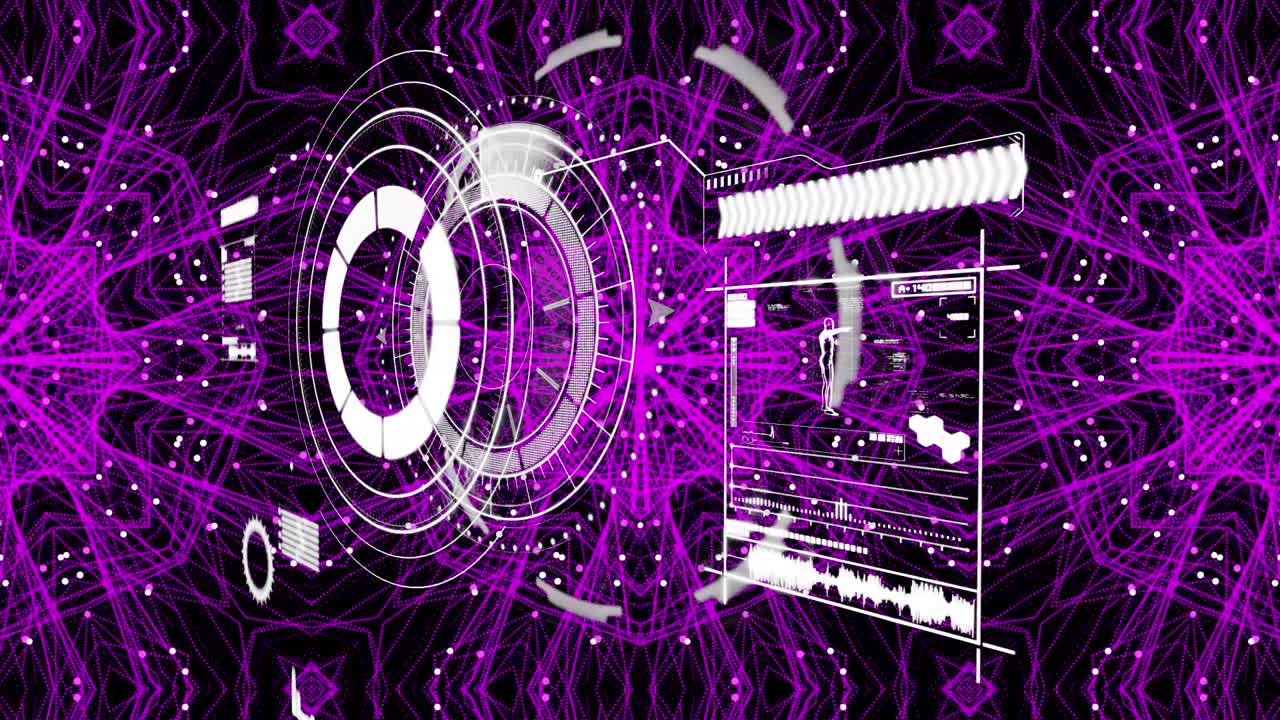 анимация различных данных на фоне калейдоскопа с розовыми формами