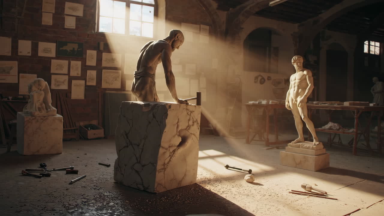 Sculptor at Work in a Renaissance-Style Studio