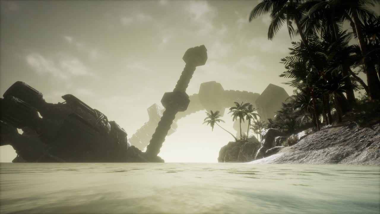 UFO crashed in the ocean near tropical island