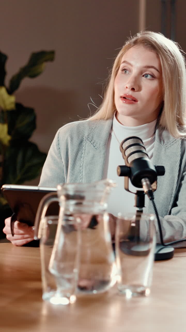Businesswoman Recording a Podcast Interview