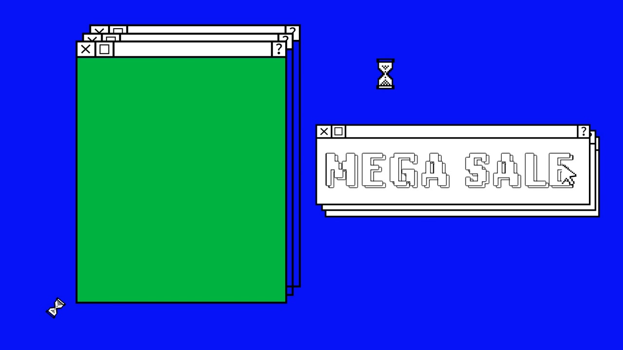 Retro Computer Interface Displaying Mega Sale Pop-up Window