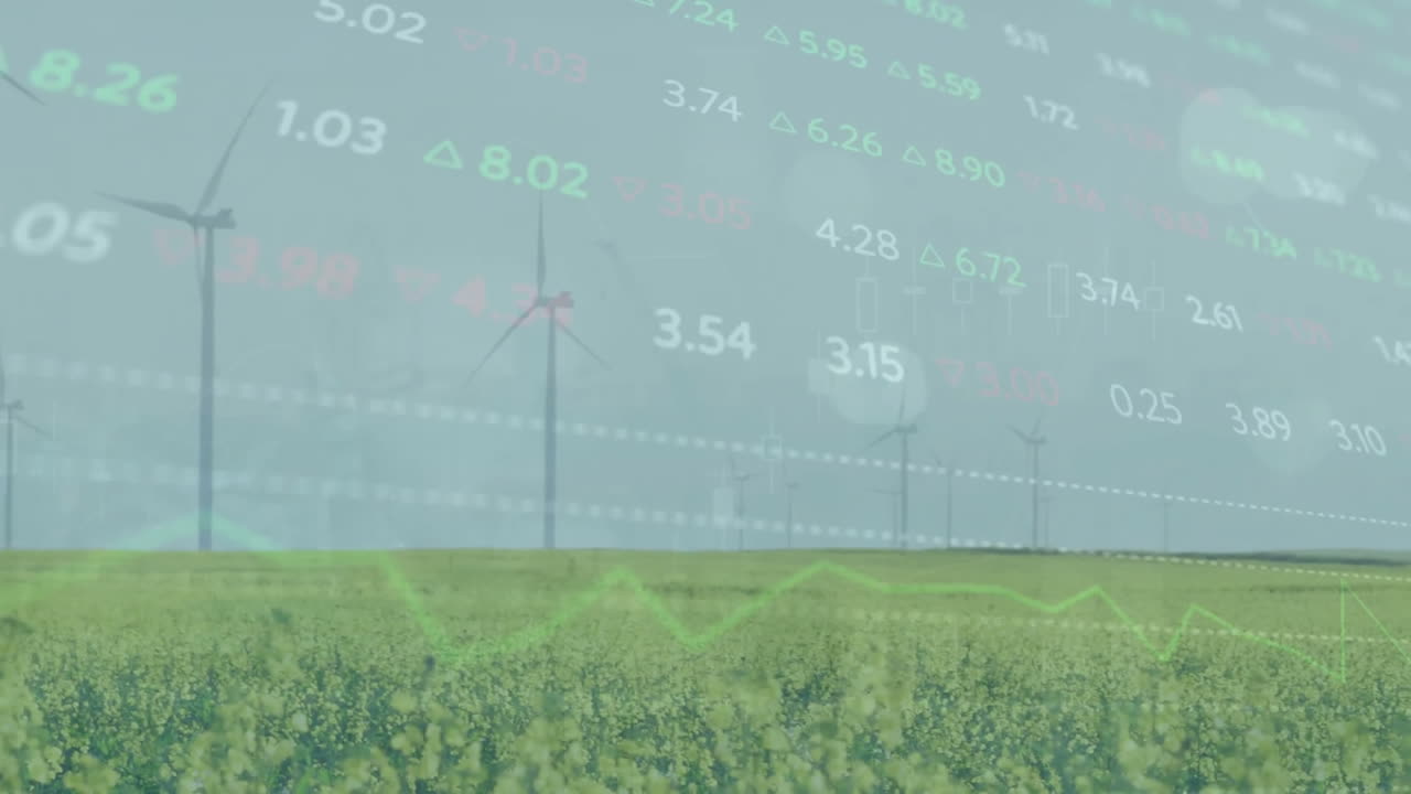 풍력 터빈을 통해 금융 데이터 처리의 애니메이션