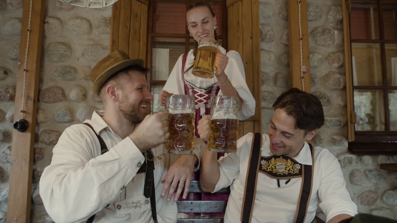 People celebrating Oktoberfest with beer