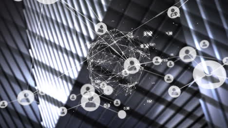 animation of data processing over modern office building