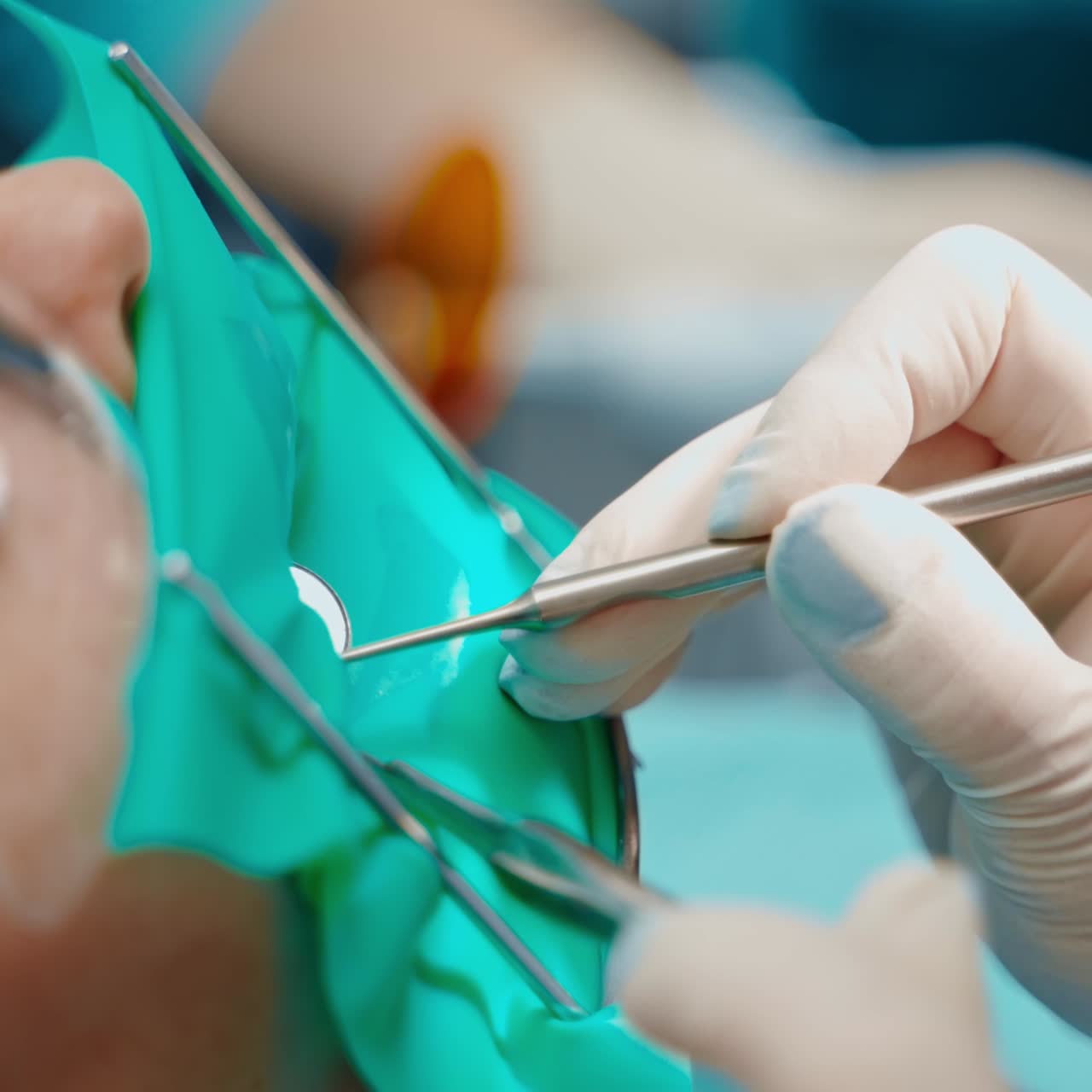 . Female patient at dentist. Woman having dental treatment at dentist office