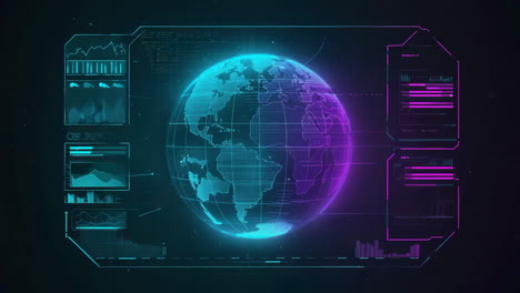 futuristic digital earth globe with data visualization and hud elements