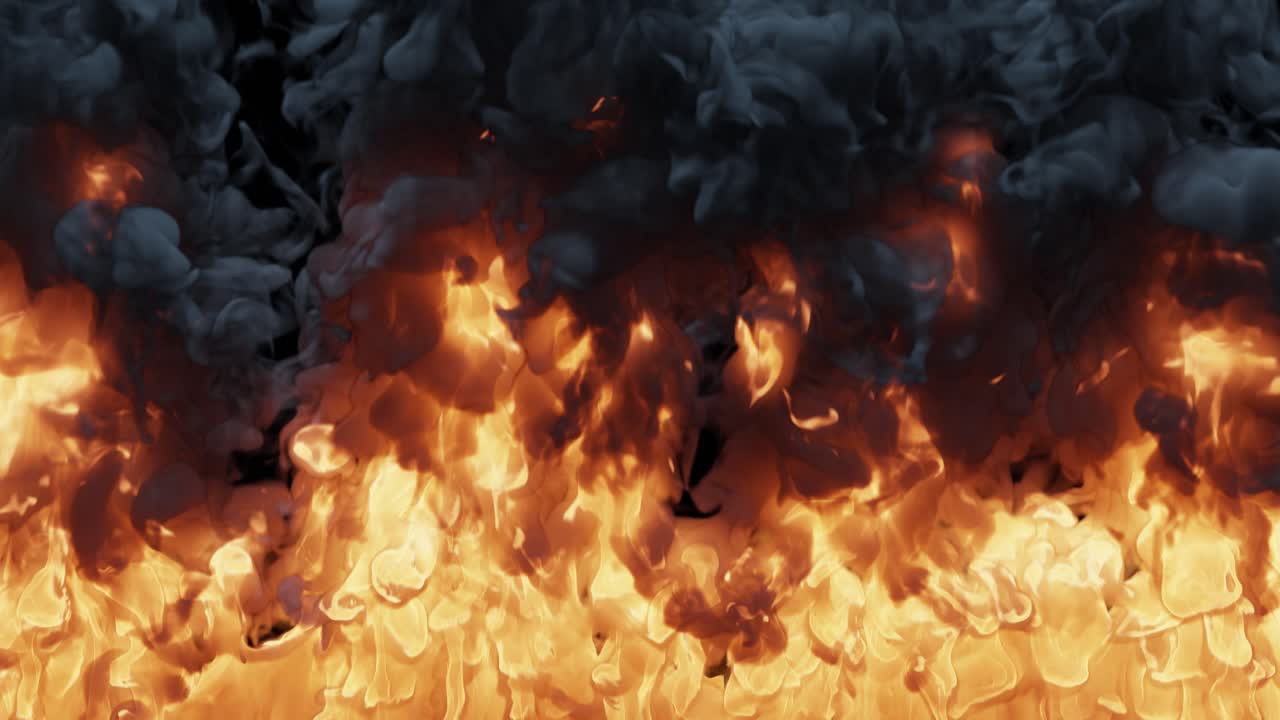 Intense Fire and Dark Smoke Rising on Black Background