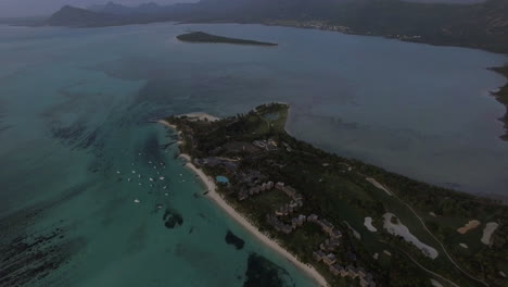 aerial panorama of ocean and mauritius island