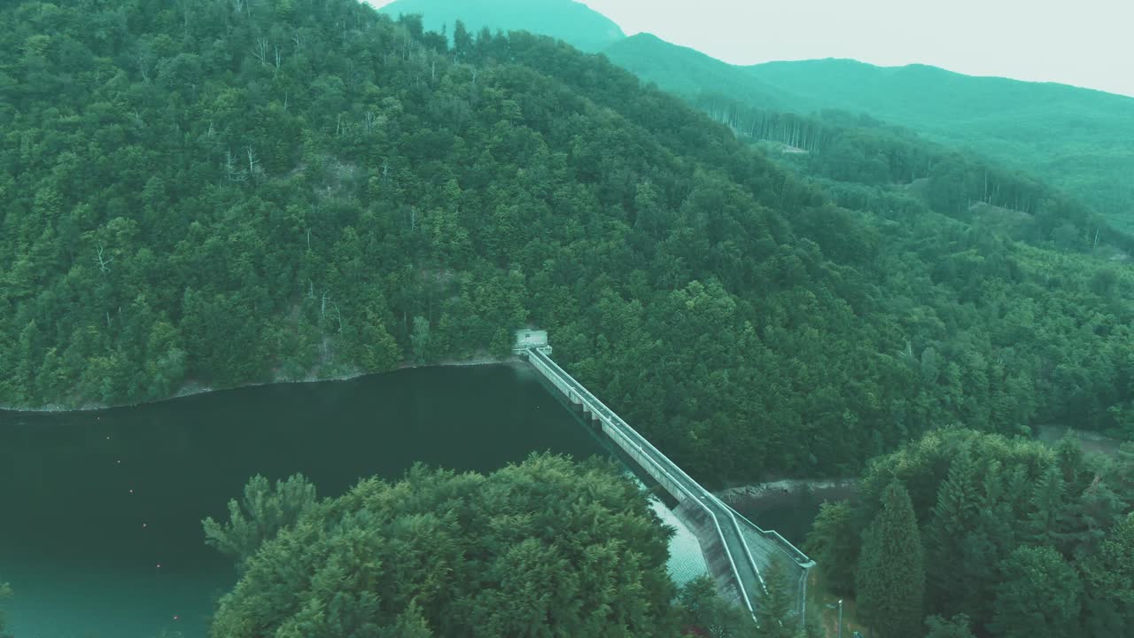 Aerial side motion 4k drone shot of Firiza dam in Romania