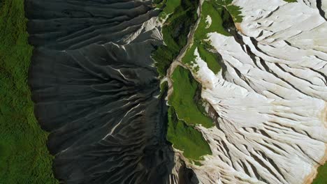 aerial view of eroded hills and valleys