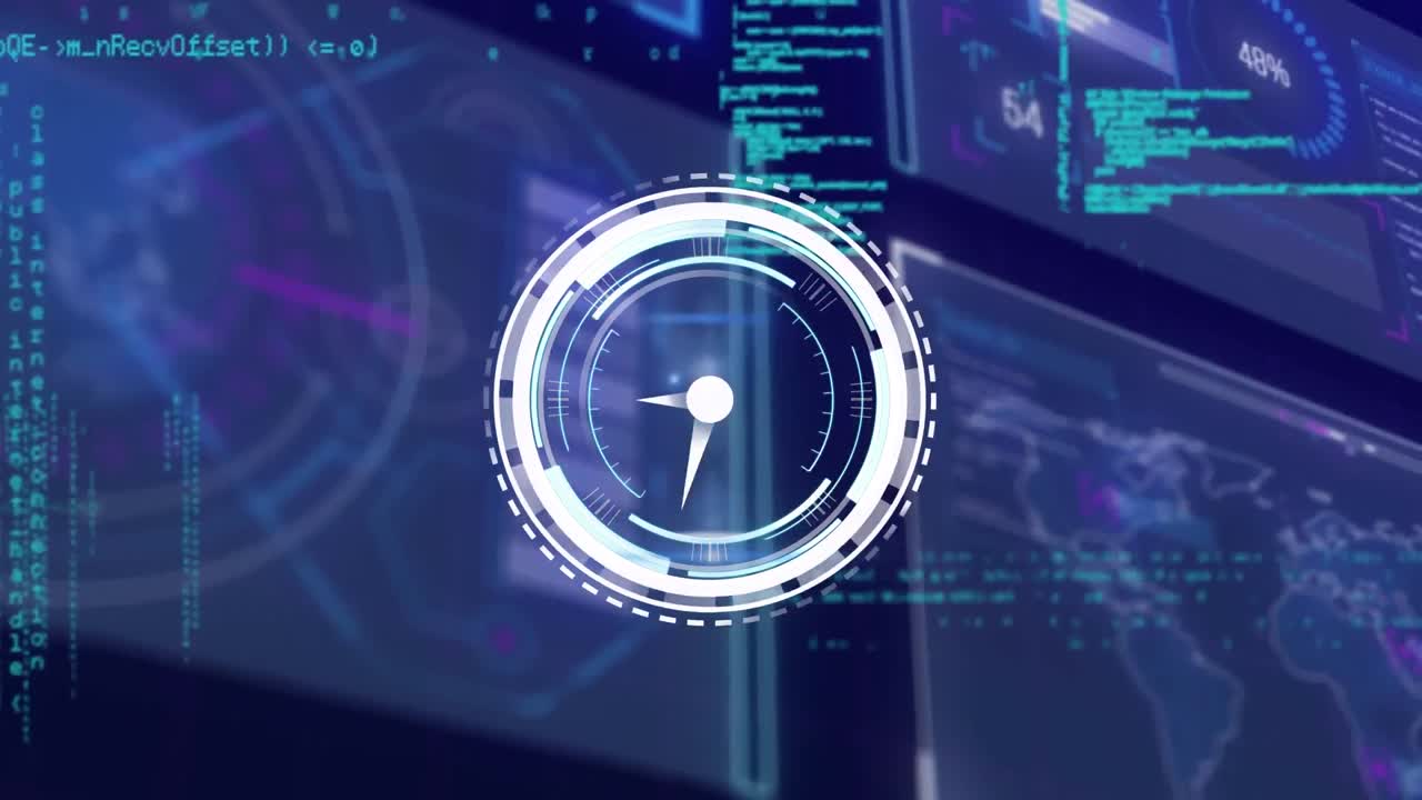 animación del reloj sobre pantallas digitales con datos diversos