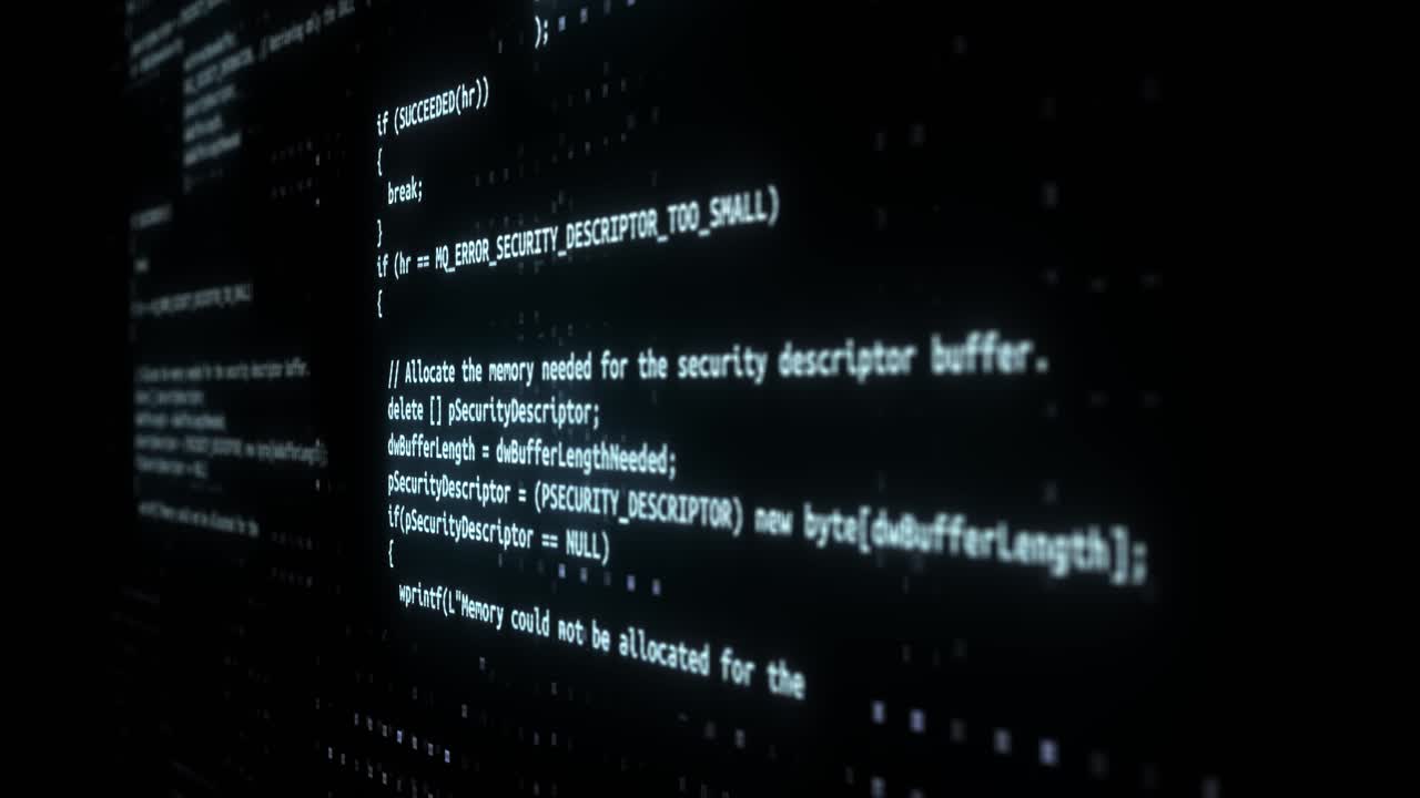 Modern tech program development and blockchain concept animation developer working on program codes