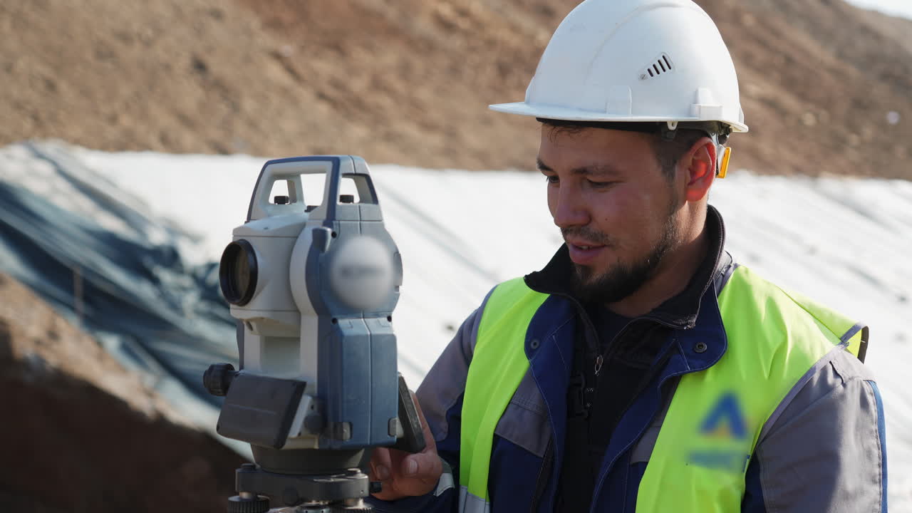 A surveyor working with a total station on a construction site