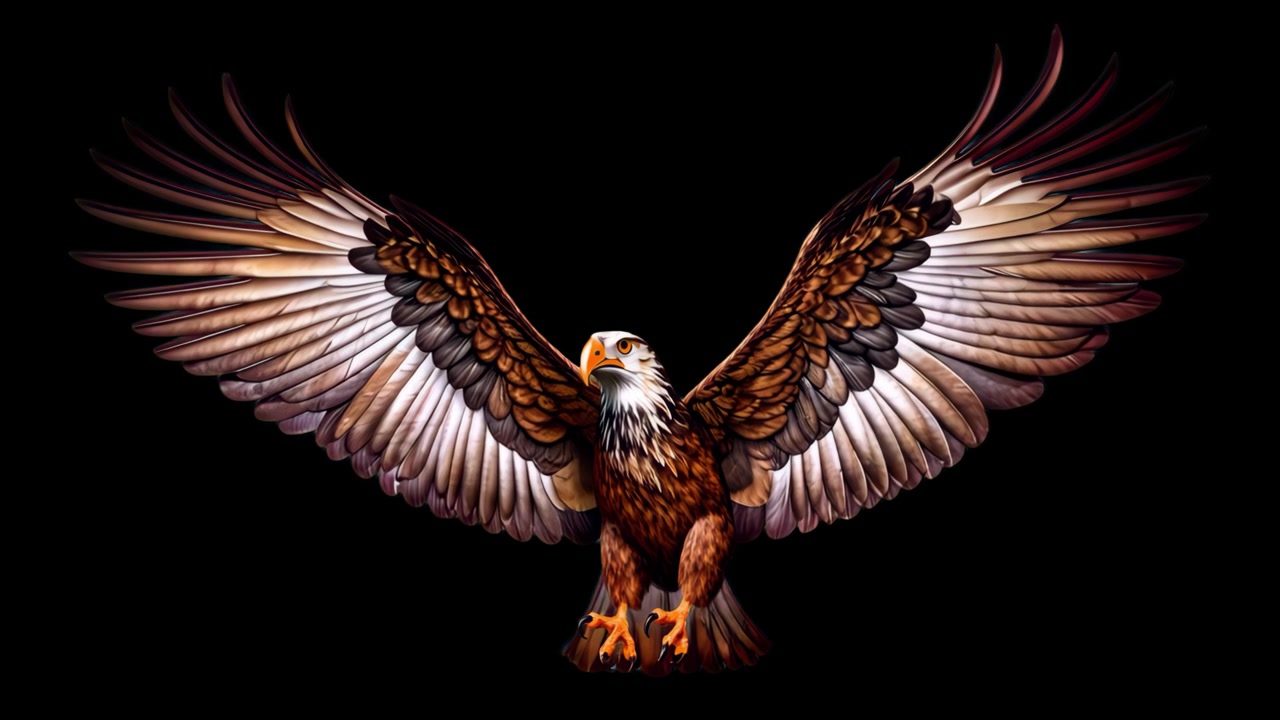 Aquila animata con ali spiegate su sfondo nero