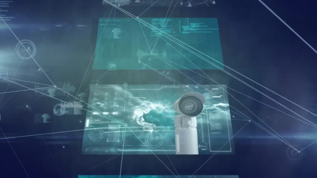 animación de pantallas sobre redes de conexiones sobre fondo azul