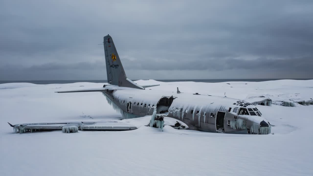 Abandoned Airplane Wreck Covered in Snow and Icicles
