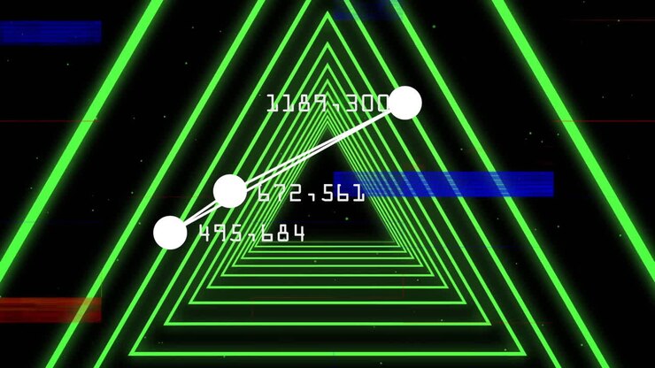 Punti connessi che formano un triangolo con un numero sull'angolo. Corridoio di triangoli verdi che si accendono.