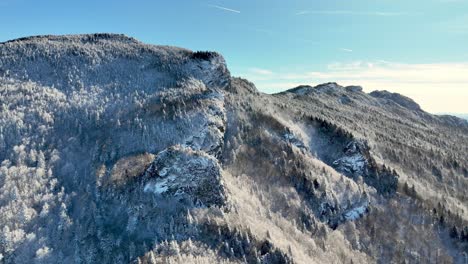 grandfather mountain covered with snow aerial near boone nc, north carolina