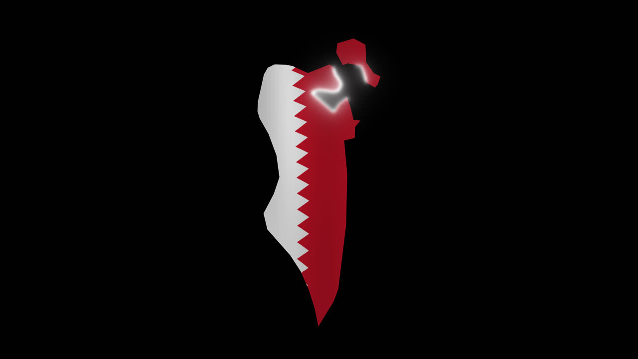 Bahrain Map Outline with Glowing National Flag