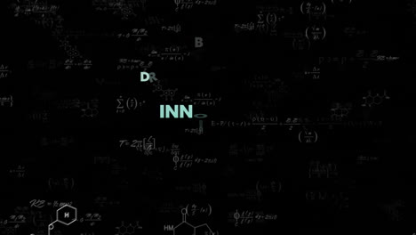 animation of mathematical data processing over human brain and text on black background